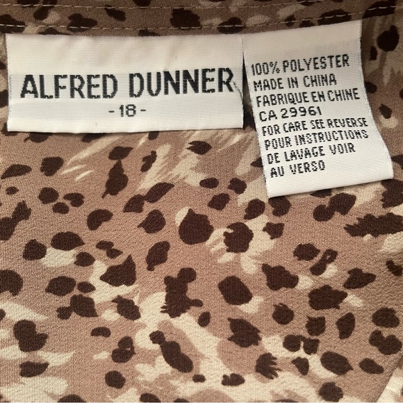 ALFRED DUNNER Animal Print Long Sleeve Collared Women’s Top 100% Polyester Sz 18 - Picture 9 of 14